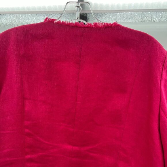 Neiman Marcus Frayed Button Up Blazer Long Sleeve Fuchsia Size 10 - Picture 6 of 9